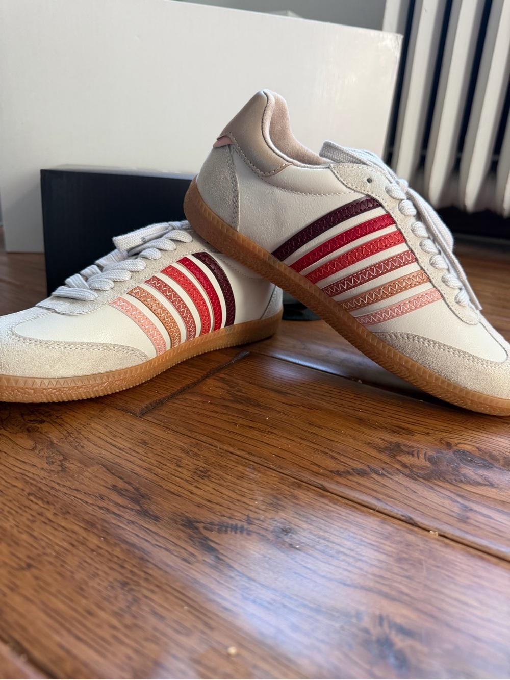 ShuShop White Sneakers with Red and Pink Stripes
